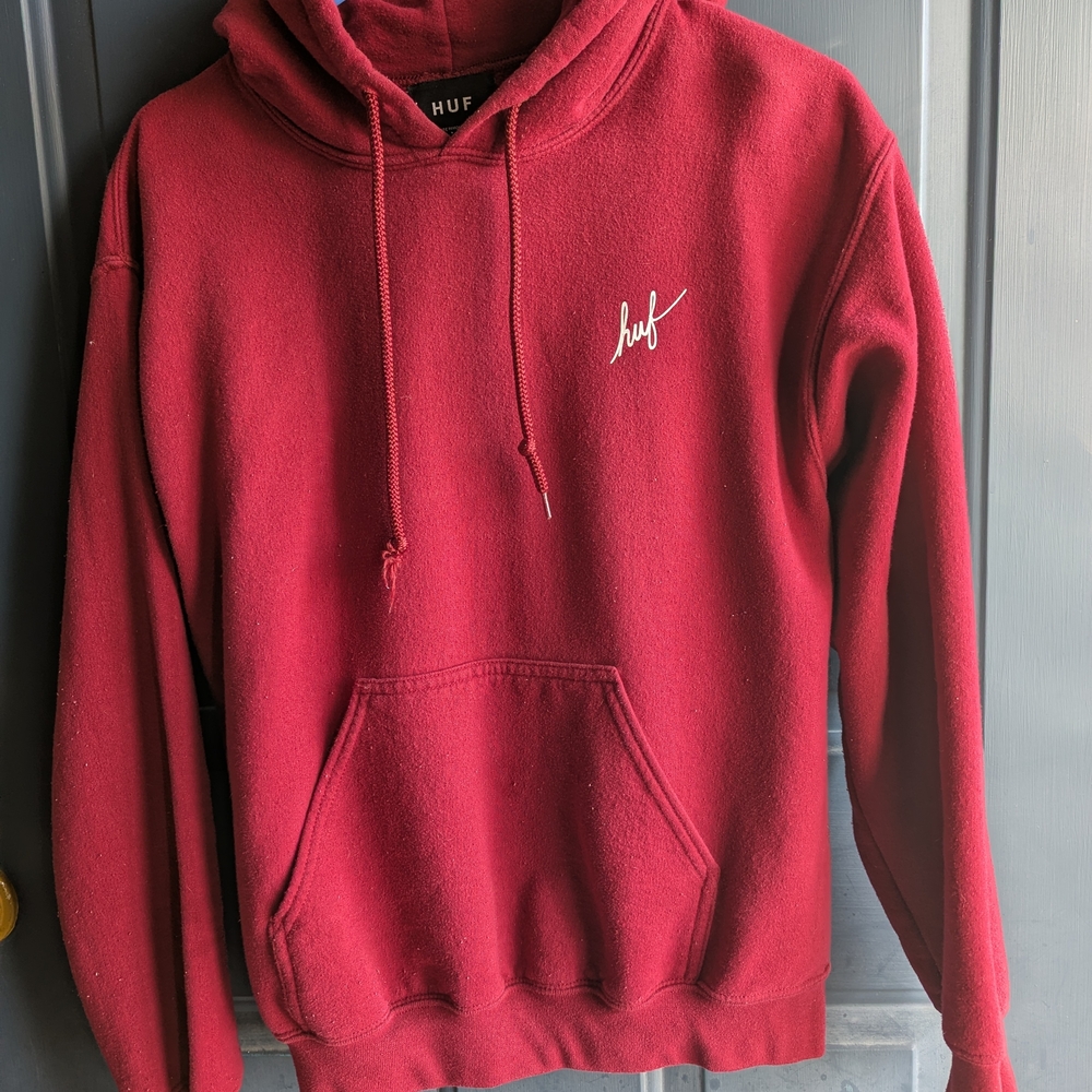 HUF Red Pullover Hoodie with White Script Logo
